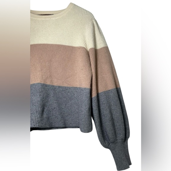 Lulus Trio-Tone Colorblock Ribbed Sweater Size M Long Balloon Sleeve Cozy Winter - Picture 4 of 9